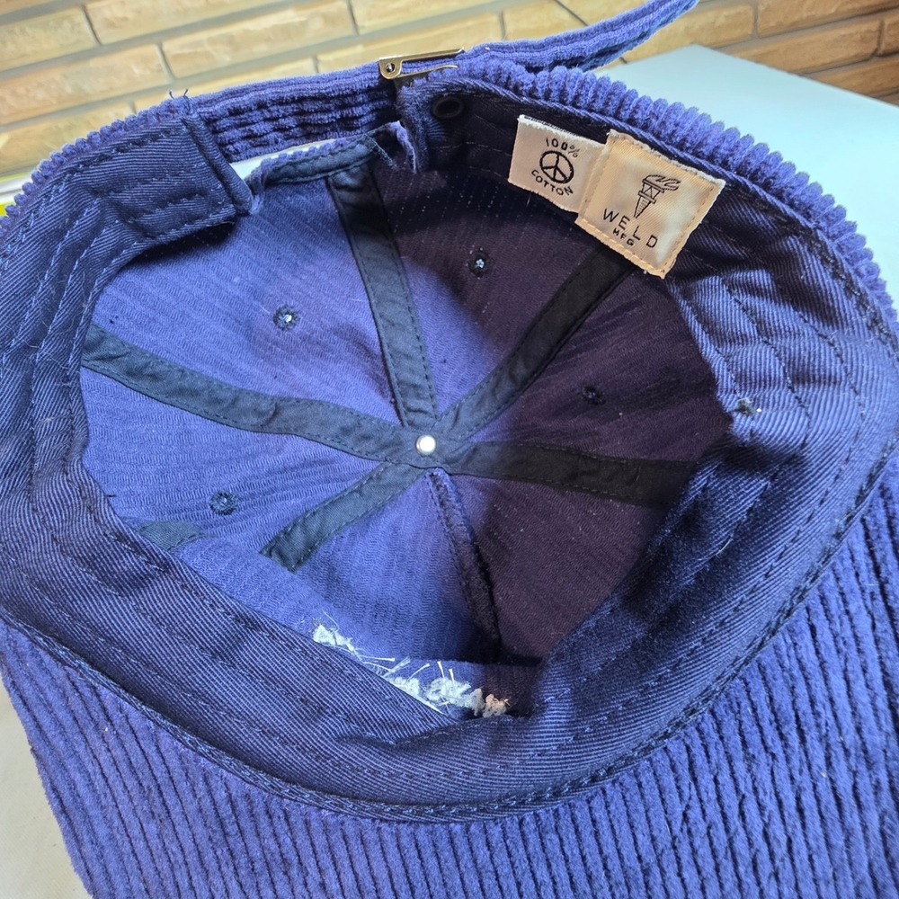 Weld Mfg Navy Blue Corduroy Strapback Hat There's Always Manana Embroidered Cap